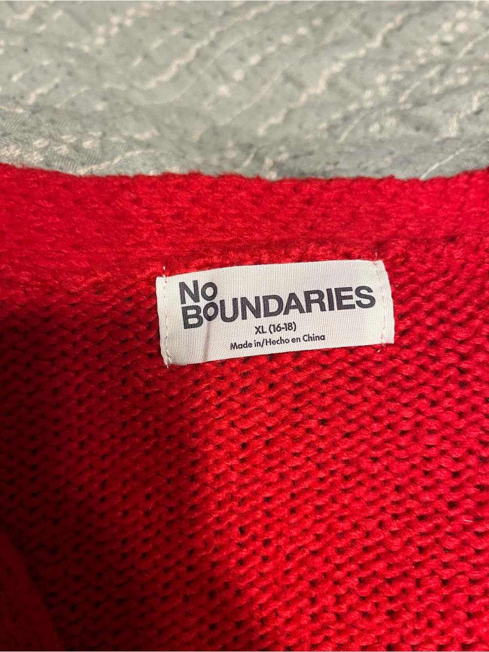 No Boundaries Red V-Neck 'Ho' Holiday Cardigan Sweater - Picture 3 of 6